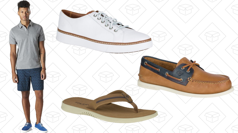 Polo Shirt, $38 | Clipper LTT Sneaker, $60 | Defender Flip Flop, $30 | Authentic Original 2-Eye Boat Shoe, $80